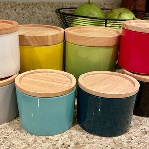 8 Piece SweeJar Colorful Ceramic Kitchen Canister Storage Set with Wooden Lids